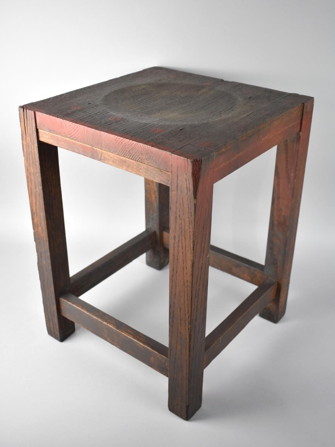 A Mid 20th Century Square Topped Stool, 34cms and 46cms High
