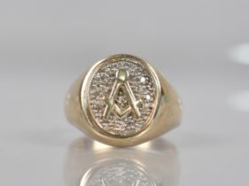 Masonic Interest: A 9ct Gold and Diamond Spinning Signet Ring, Oval Head Decorated with Compass