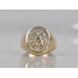 Masonic Interest: A 9ct Gold and Diamond Spinning Signet Ring, Oval Head Decorated with Compass