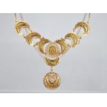 A Two Tone Gold Metal Filigree Necklace Comprising Crescents Raised on Textured Plaques, Each 16mm