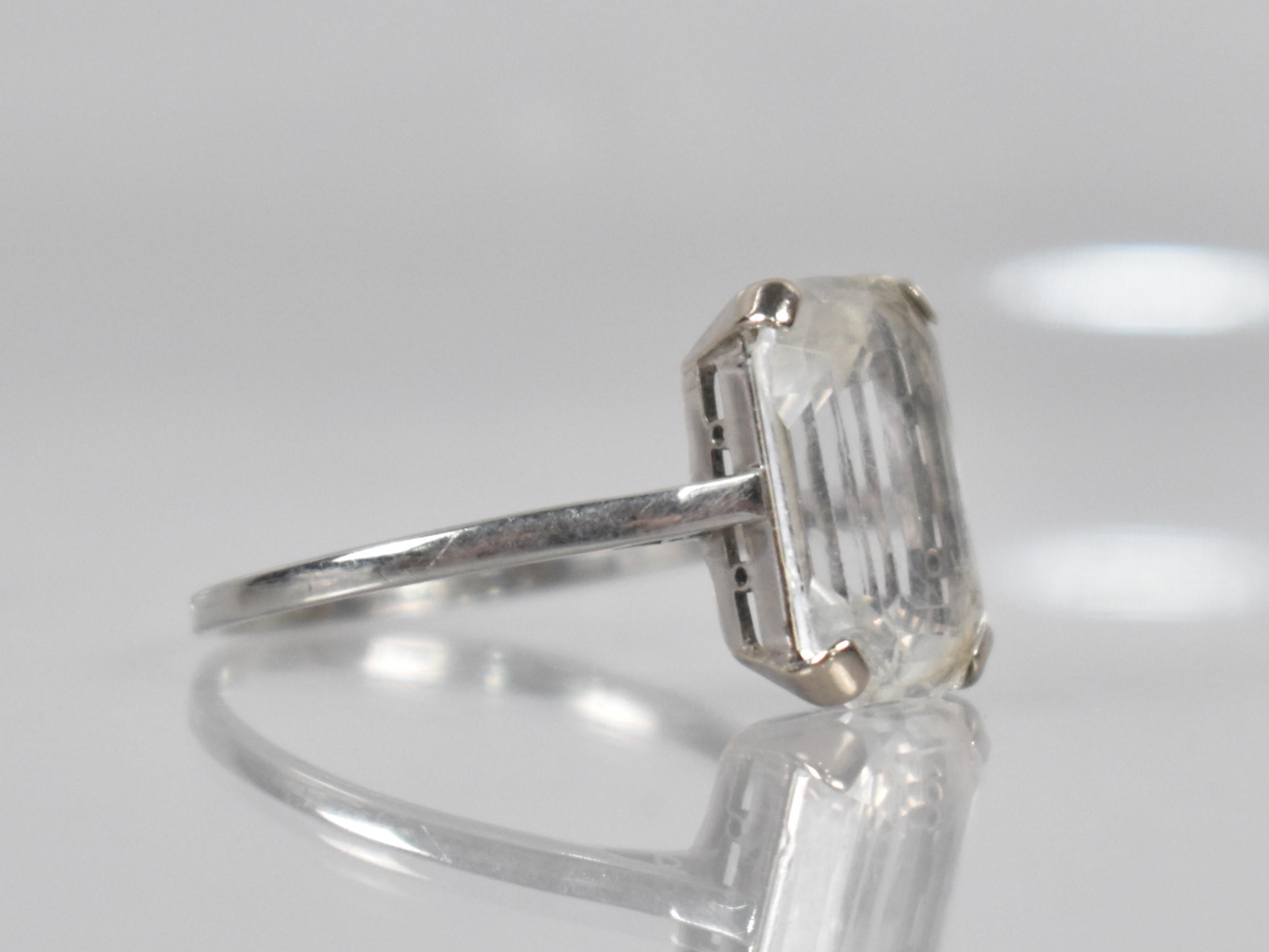 An Art Deco White Sapphire, 18ct Gold and Platinum Ladies Dress Ring, Emerald Cut White Sapphire