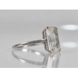 An Art Deco White Sapphire, 18ct Gold and Platinum Ladies Dress Ring, Emerald Cut White Sapphire