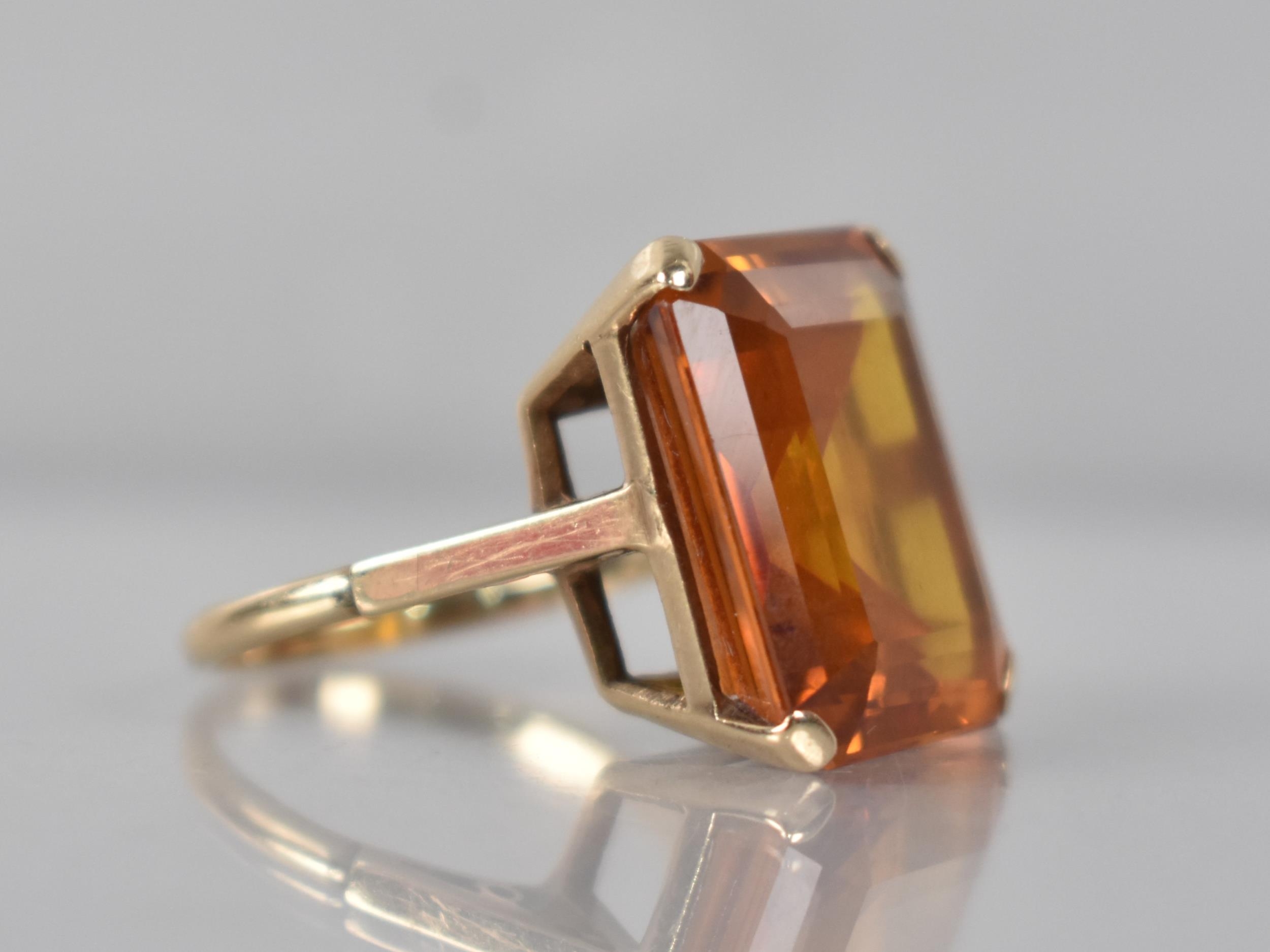 A 9ct Gold and Untested Citrine Type Stone Cocktail Ring, Emerald Cut Stone Measuring 15.9mm by 18. - Image 2 of 3