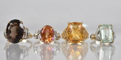 A Collection of 9ct Gold Mounted Jewelled Dress Rings to comprise Orange Mystic Topaz and Diamond,