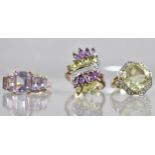 A Collection of Three Jewelled Rings, Each having Diamond Embellishments, to include Peridot,