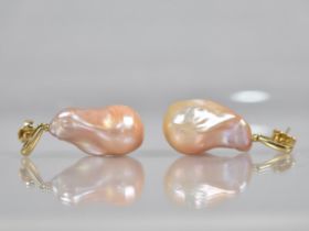 A Pair of 18ct Gold and Champagne Baroque Pearl Drop Earrings, Matched Pearls Measuring 25.5mm by