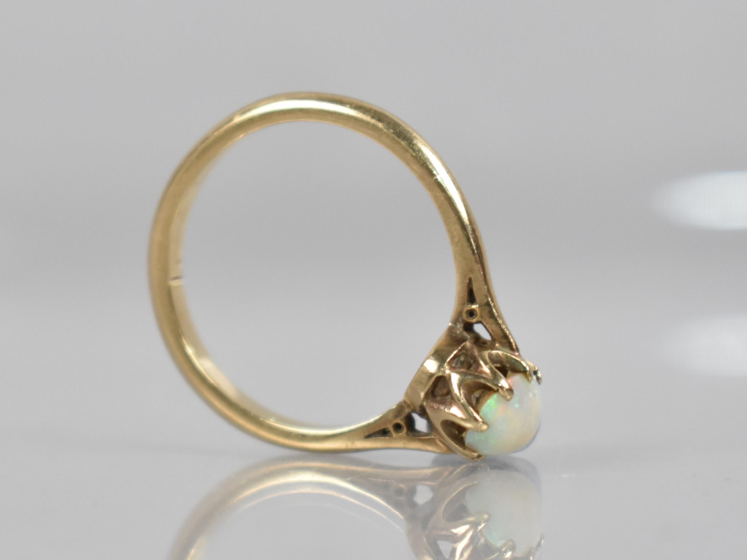 A 9ct Gold Opal Mounted Ring, Oval Cabochon Stone 7.2mm by 5.5mm, Raised in Eight Claws to Reverse - Image 2 of 4