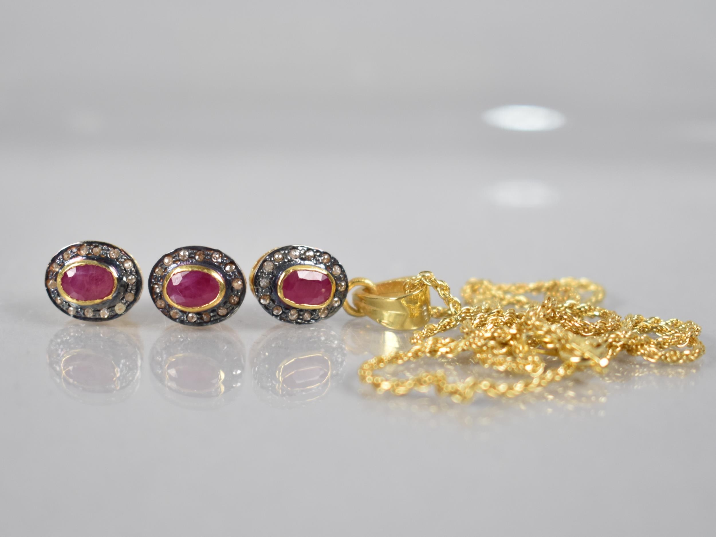 A Suite of Ruby and Round Cut Diamond Jewellery to Comprise Gold Plated Silver Pendant on Similar - Image 2 of 2