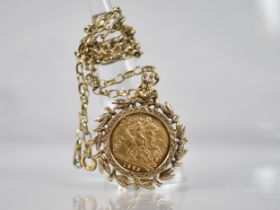 A 1982 Elizabeth II Half Sovereign in 9ct Gold Mount and on a Gilt Silver Belcher Chain, Half