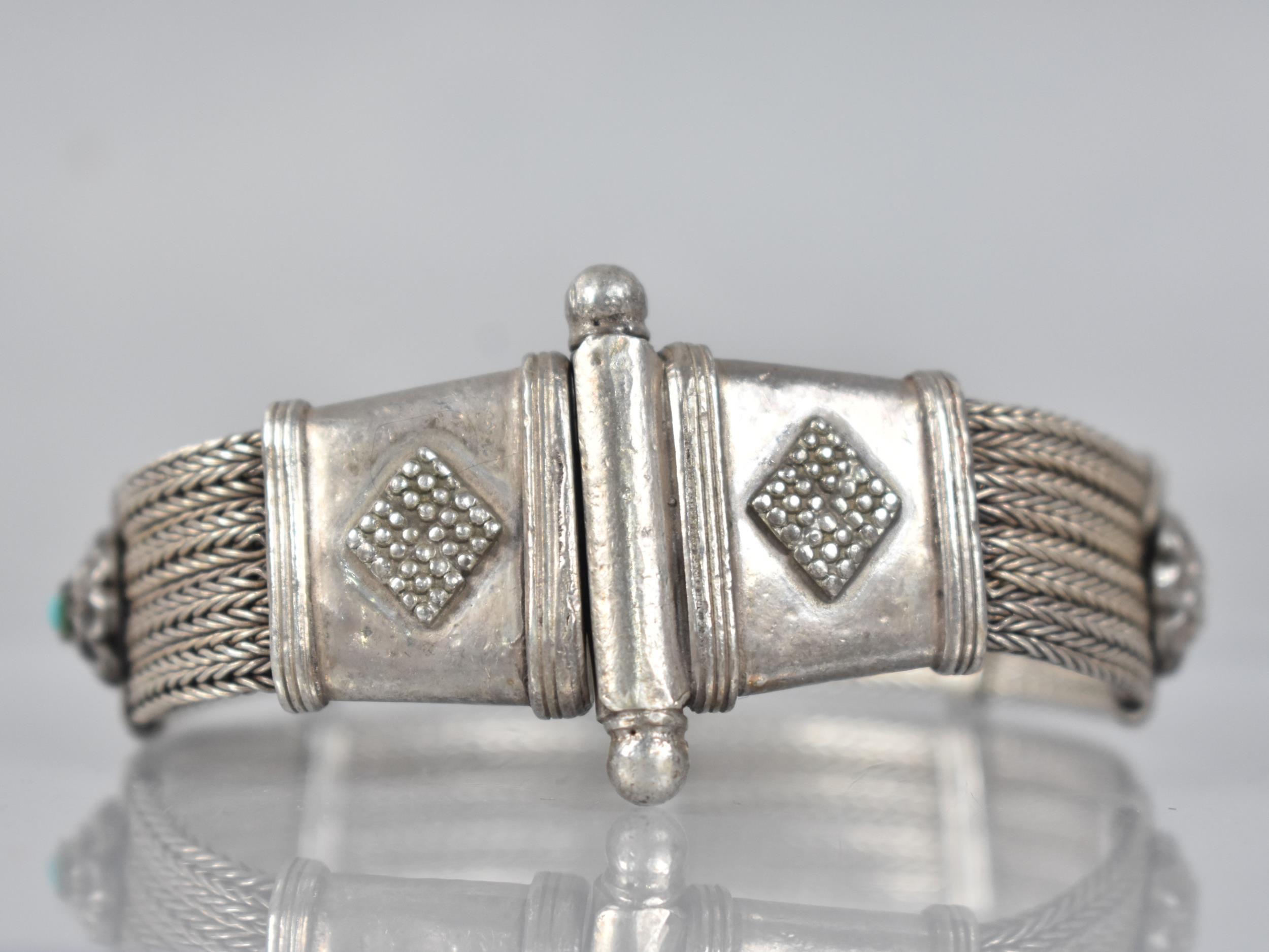 A Rajasthani Silver Bracelet, Four Double Foxtail Chains Adorned with Five Supporting Adjacent