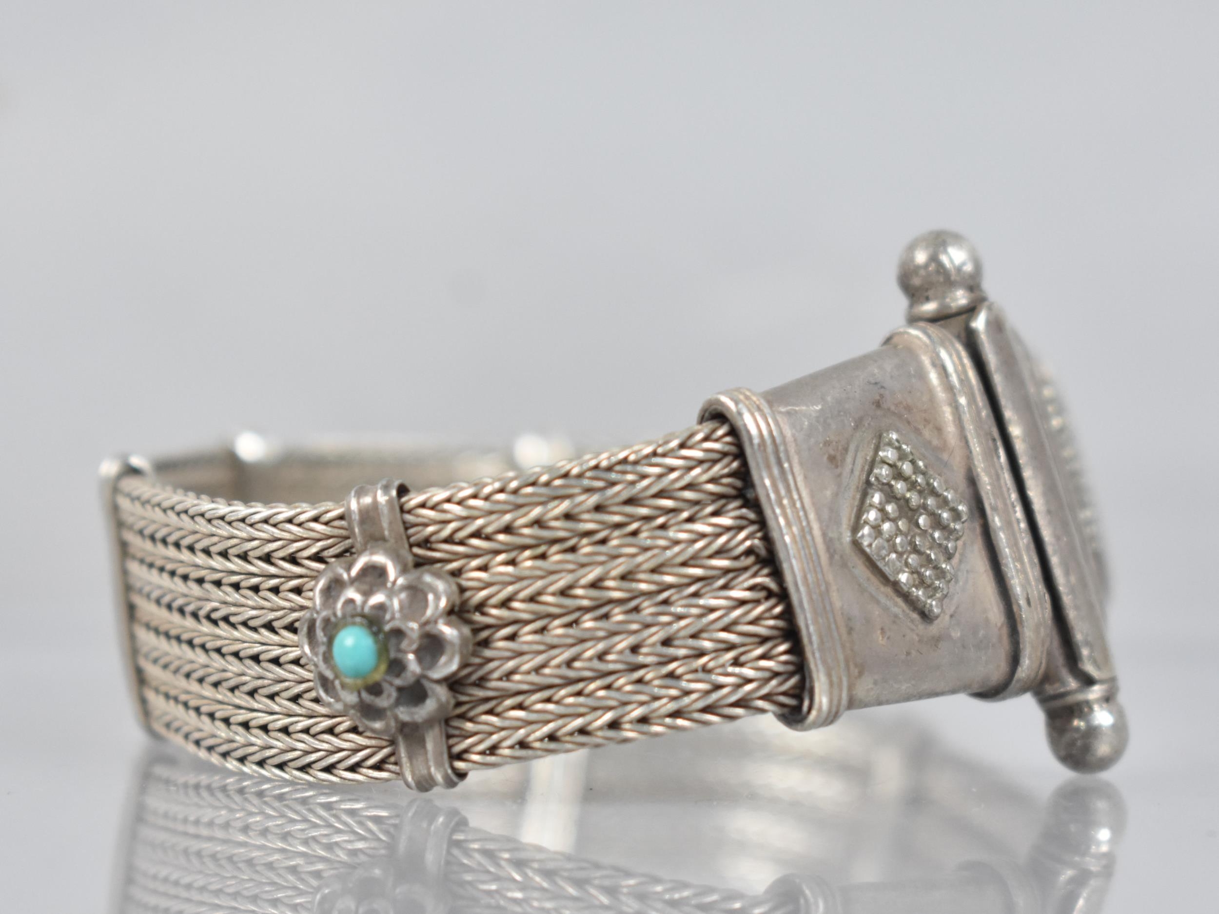 A Rajasthani Silver Bracelet, Four Double Foxtail Chains Adorned with Five Supporting Adjacent - Image 2 of 5