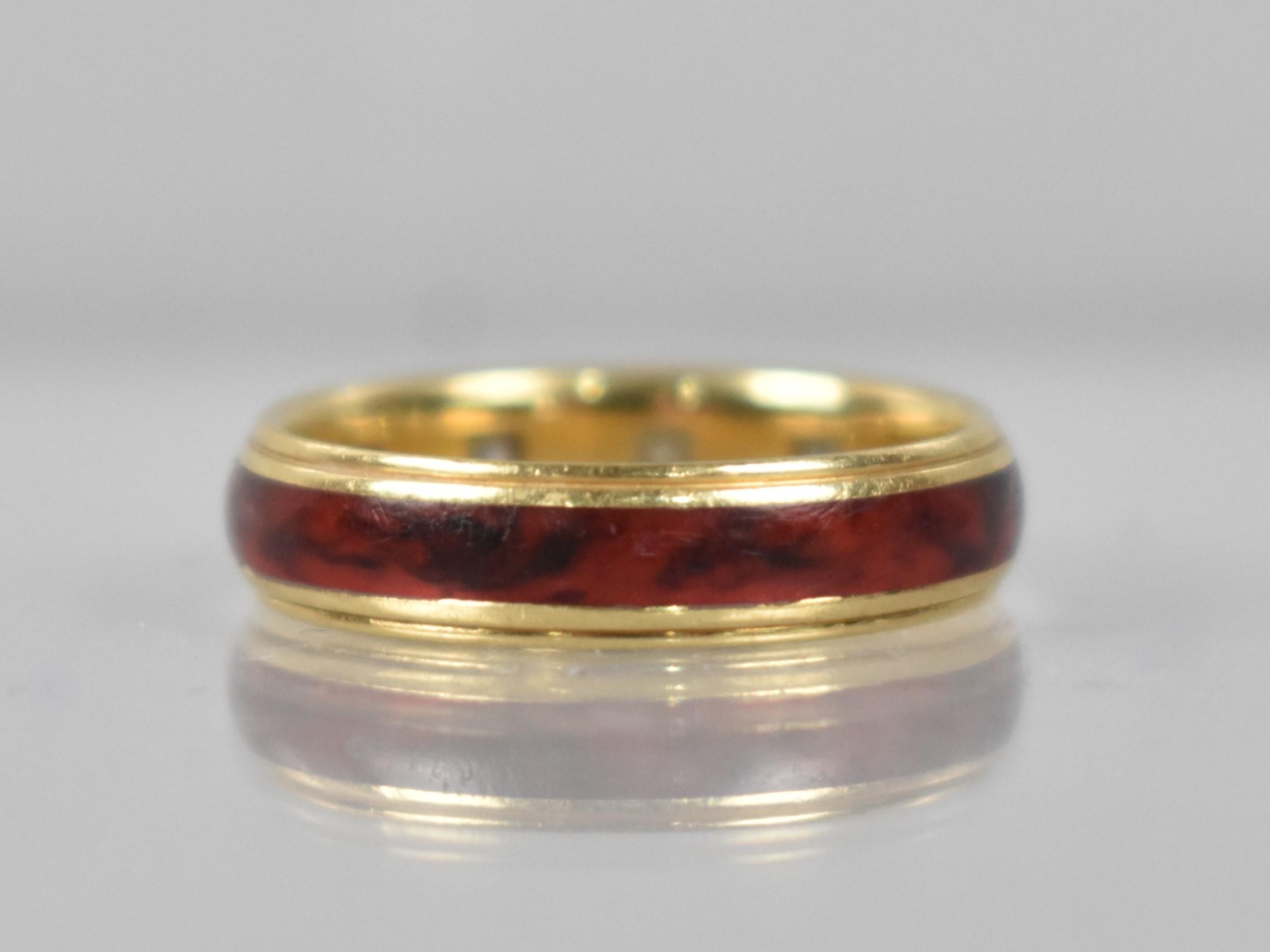 An 18ct Gold, Diamond and Enamel Ring, Four Square Cut Diamonds (1.7mm Square) in Marbled Red Enamel - Image 3 of 3