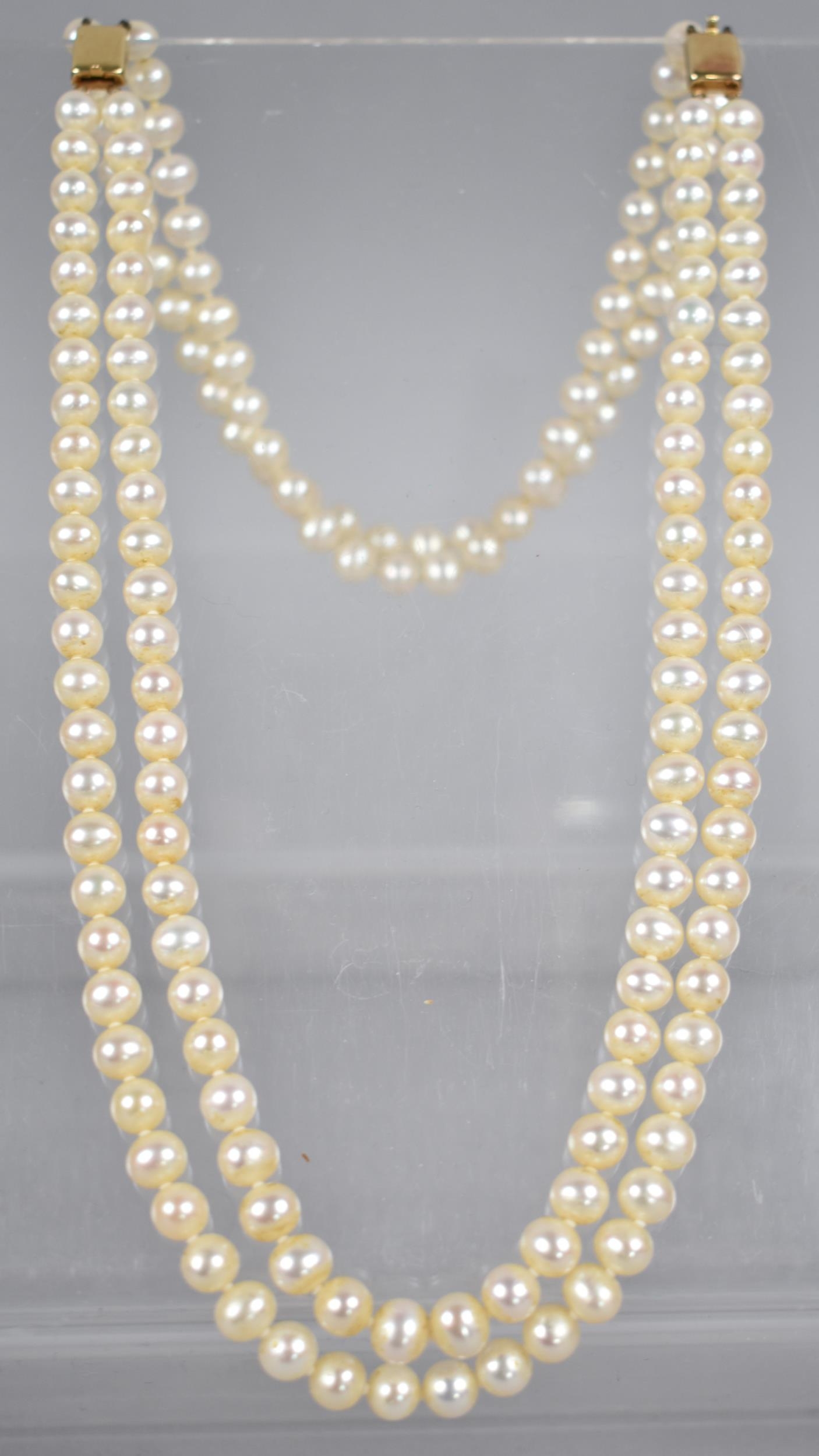 A Two Row Pearl Necklace with 18ct Gold Clasp By JKa Kohle with Additional Two Row Extender, Matched