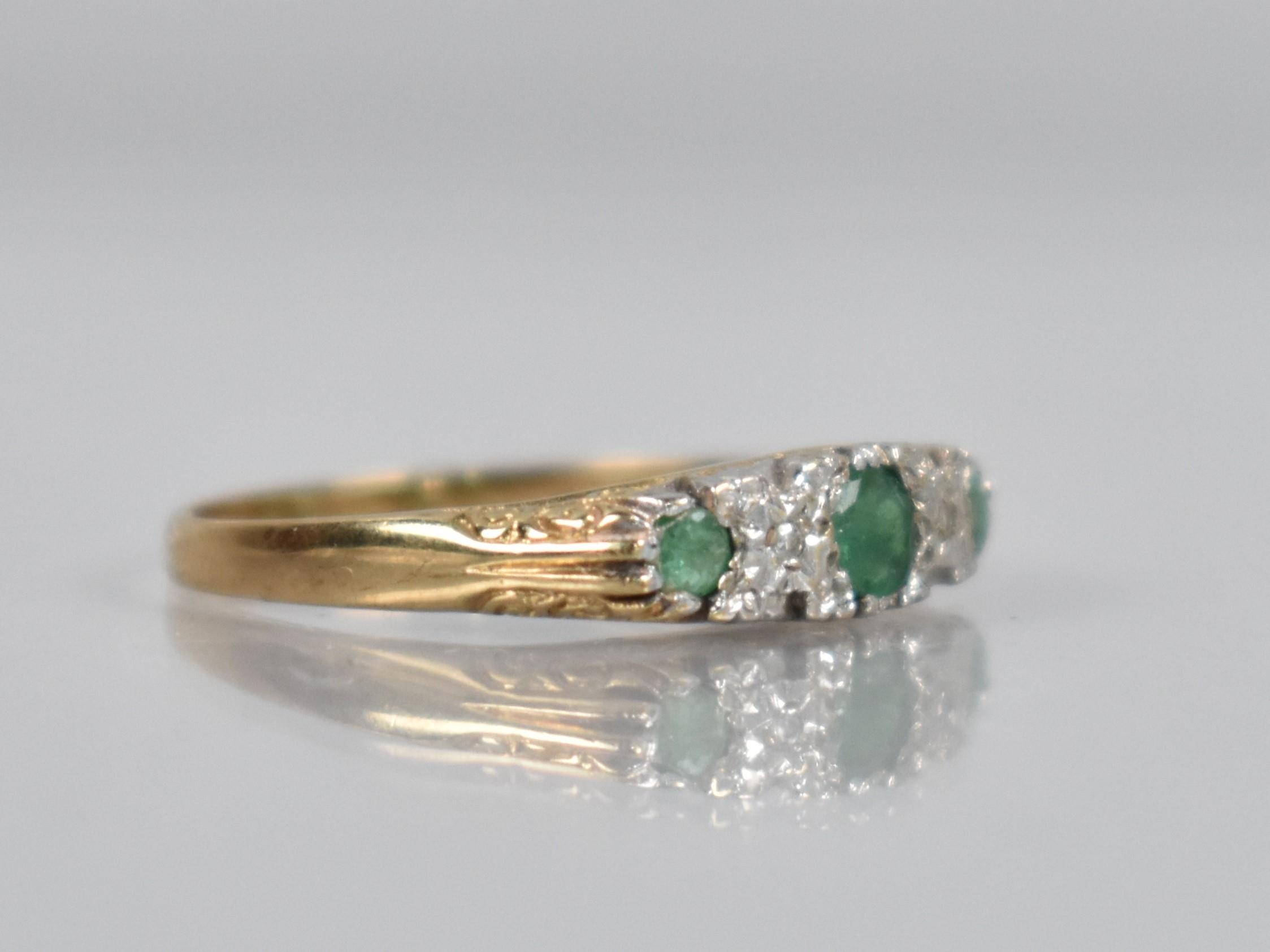 An Emerald and Diamond Five Stone Boat Ring, Central Mixed Cut Emerald Measuring 18.7mm by 17mm in - Image 2 of 2