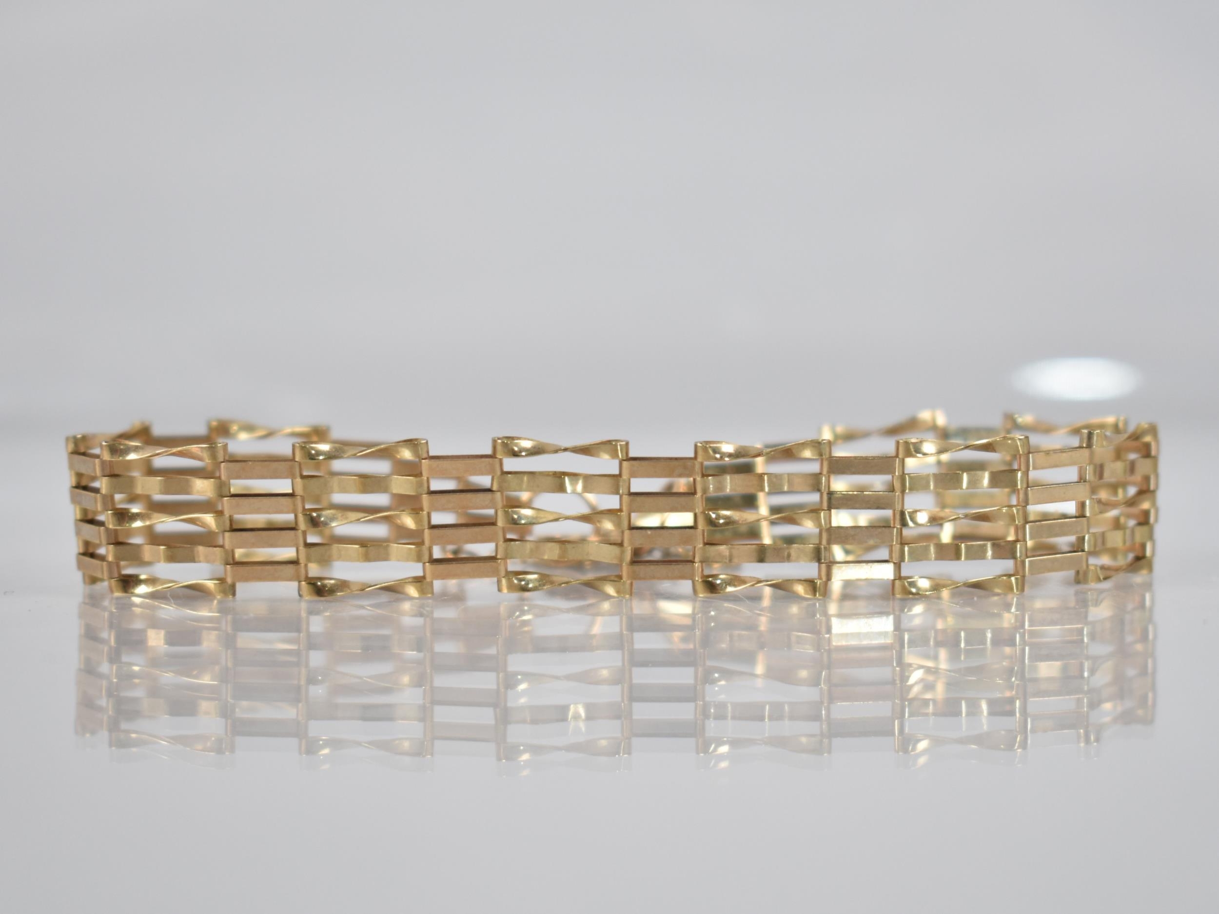 A 9ct Gold Five Bar Gate Link Bracelet with Padlock Clasp, 17cms Long Approx, Makers Mark ASJ and - Image 3 of 3