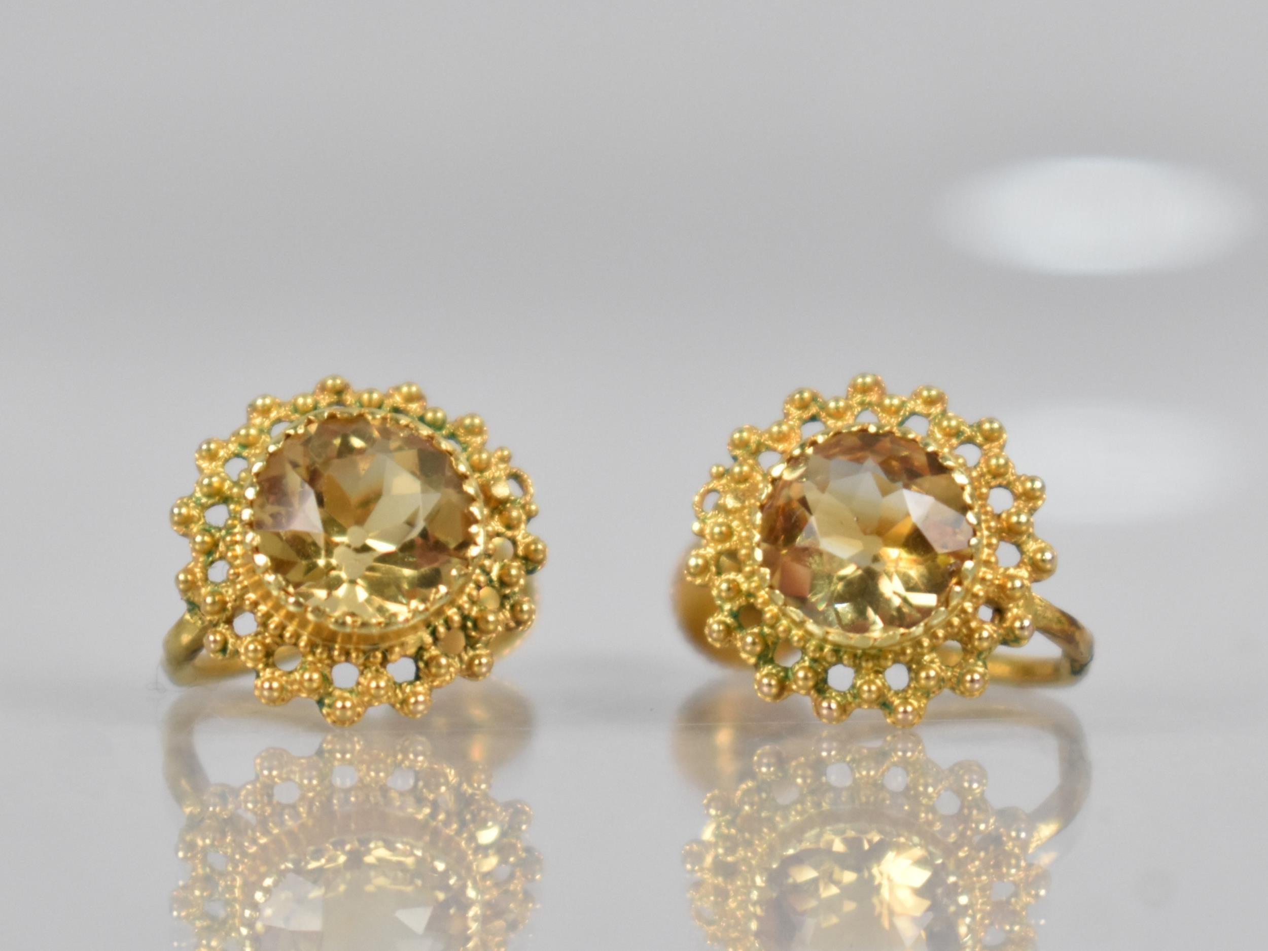 A Pair of 9ct Gold and Untested Citrine Type Stone Mounted Screw Back Earrings, Central Round Cut S