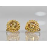 A Pair of 9ct Gold and Untested Citrine Type Stone Mounted Screw Back Earrings, Central Round Cut S