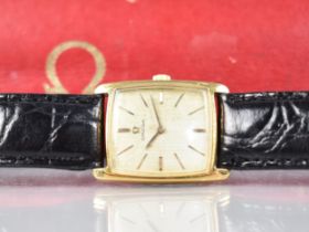 A Vintage 18ct Gold Cased Ladies Omega Manual Wrist Watch, Champagne Face with Baton Hour Indicators