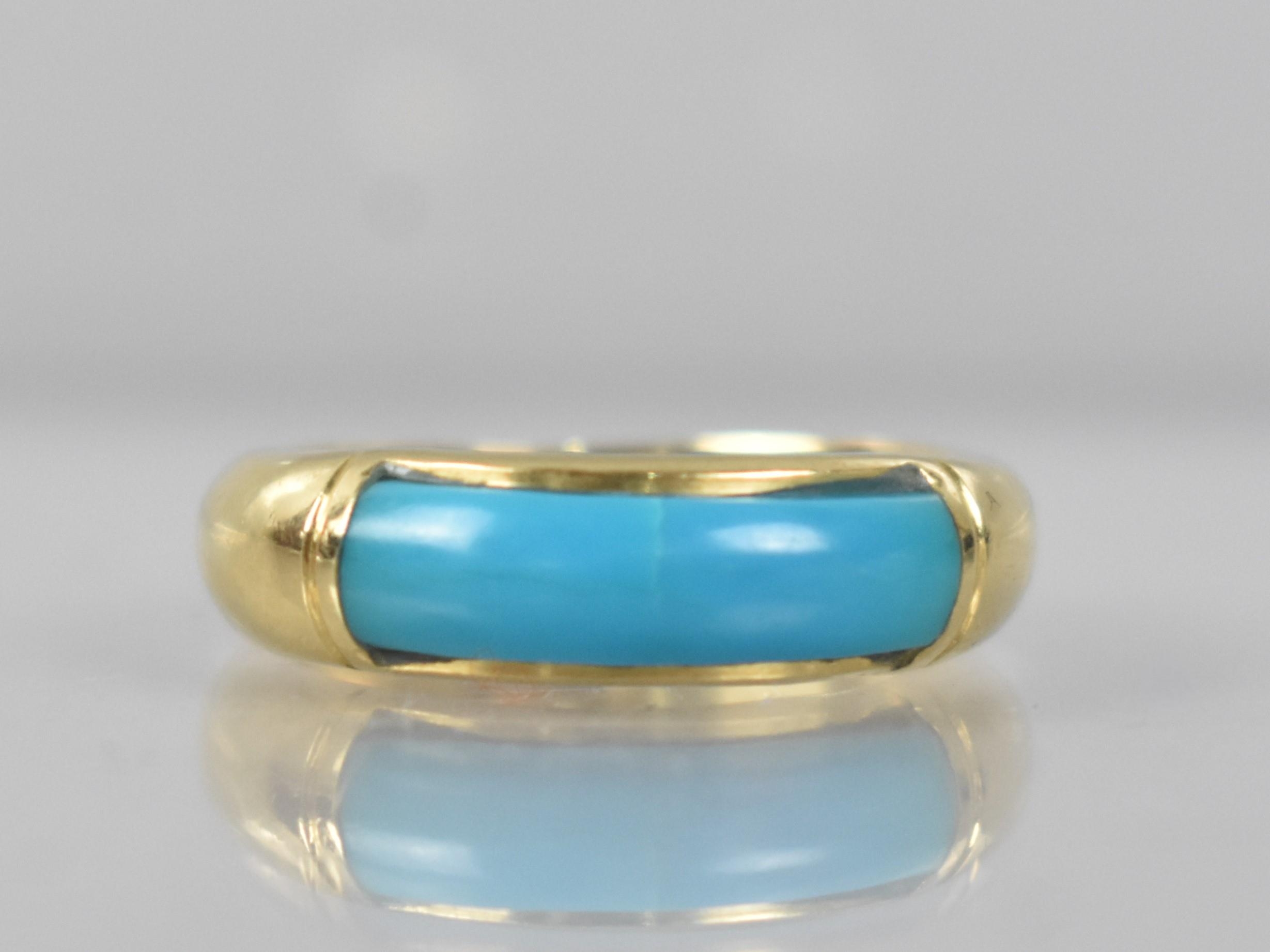 An Egyptian 18ct Gold and Turquoise Panel Ring, Central Domed Panel Measuring 18.5mm Wide to a