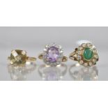 A Collection of Three 9ct Gold Mounted Jewelled Rings to include Citrine and White Sapphire,