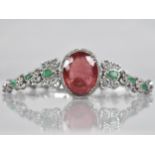A Rubellite, Emerald and Diamond Bracelet. Large Oval Cut Rubellite Stone Measuring 26.42cts, 22.9mm