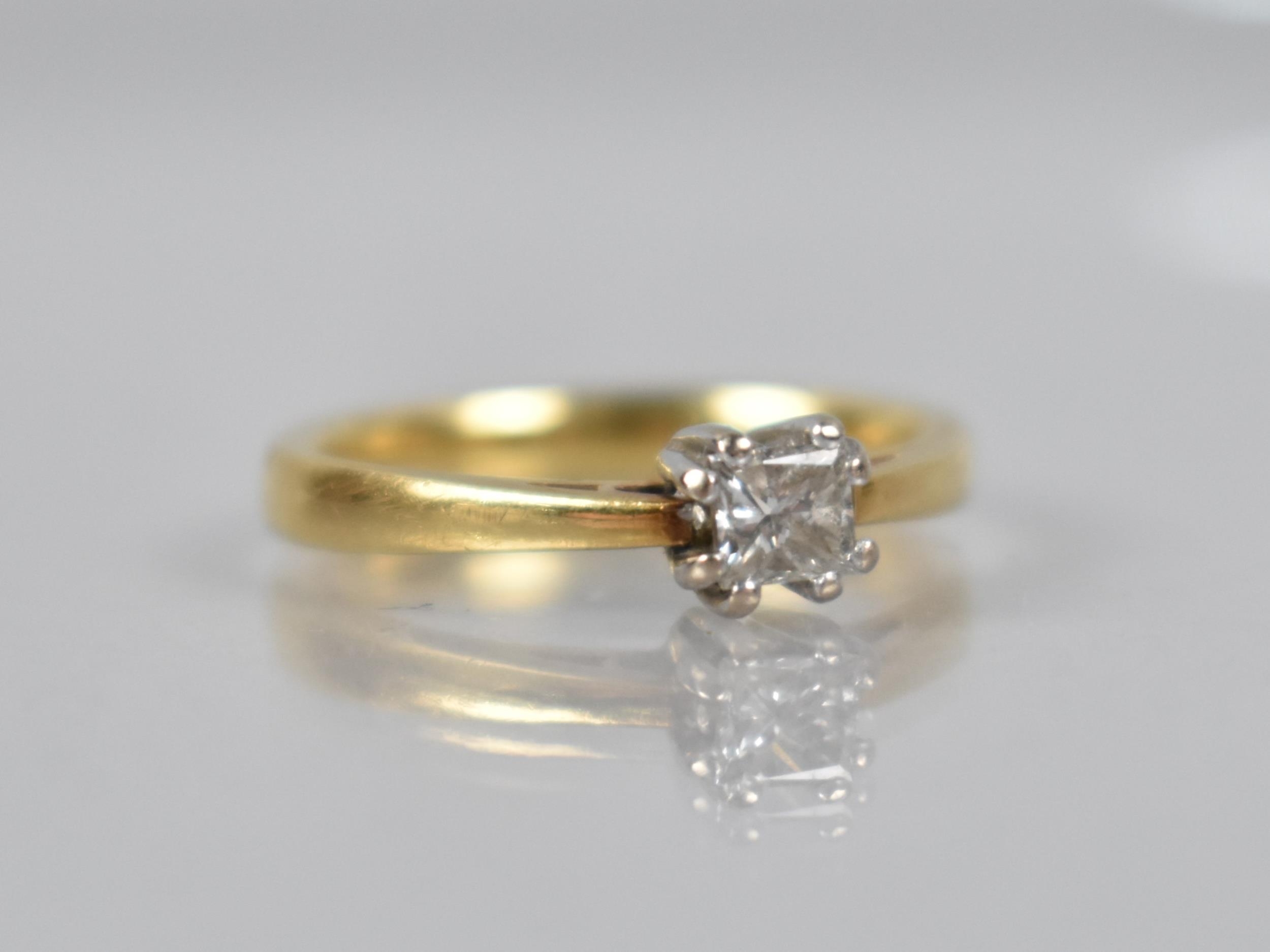 A 18ct Gold Princess Cut Diamond Solitaire Ring, Stone Measuring 3.75x3.9mm (Approx 0.37ct), Set - Image 2 of 4
