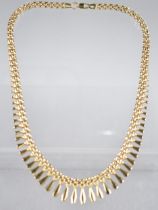 An Italian 9ct Gold Fringe Necklace, Graduated Lozenge Shaped Drops on a Gate Style Chain, Longest
