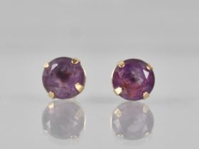 A Pair of 9ct Gold Mounted Amethyst Earrings, Round Cut Stones Measuring 7.1mm Diameter Approx,