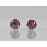 A Pair of 9ct Gold Mounted Amethyst Earrings, Round Cut Stones Measuring 7.1mm Diameter Approx,