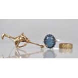 A Collection of Three 9ct Gold Mounted Items to include Textured Wedding Band, 2.7gms, Opal and