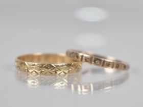 Two 9ct Gold Bands, One with Incised Decoration, London 1981, Size R, together with a Similar