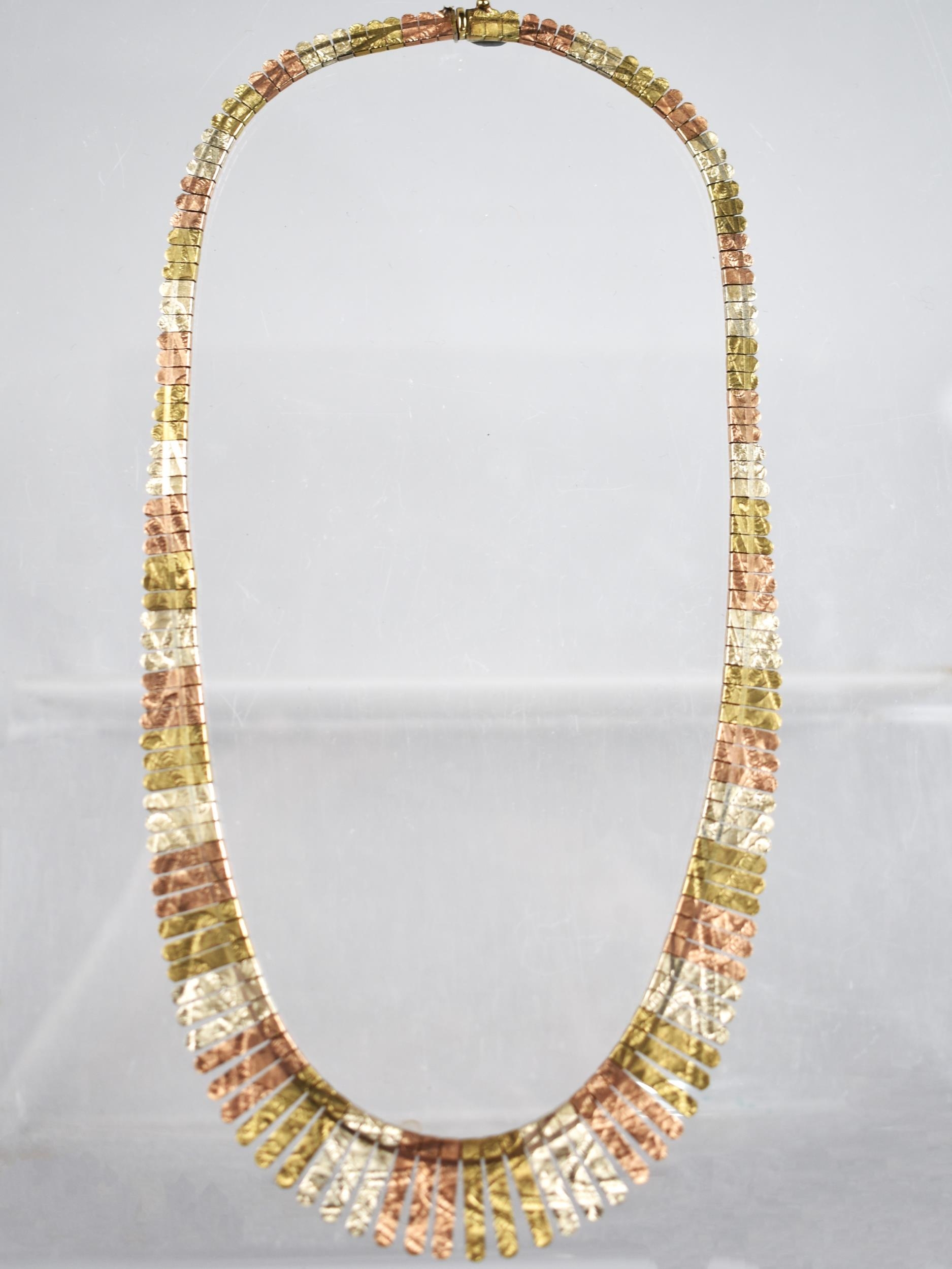 An Italian 9ct Tri Coloured Gold Cleopatra Fringe Necklace with Engraved Decoration, White, Yellow