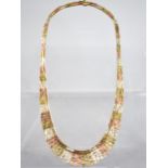An Italian 9ct Tri Coloured Gold Cleopatra Fringe Necklace with Engraved Decoration, White, Yellow