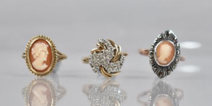 A 9ct Gold Multi Stone Ring, Round Cut White Stones in White Metal Claw Mounts, Tiered Swirling