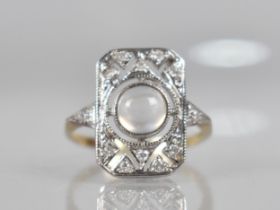A Diamond and Moonstone Art Deco Style Dress Ring, Round Cabochon Cut Moonstone Measuring 5.9mm