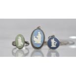 Three Silver Mounted Wedgwood Jasperware Items, Ring and Two Pendants on Chains