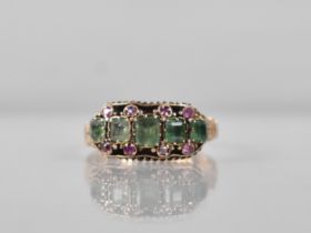 A 19th Century Emerald, Ruby and 15ct Gold Ring Comprising Five Graduated Mixed Cushion Cut