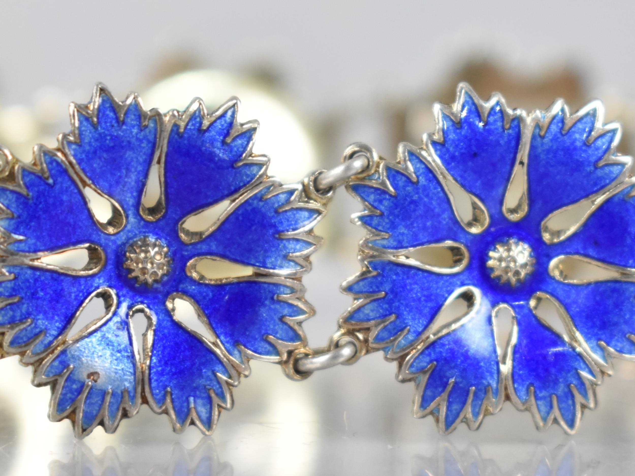 Bernard Hertz: A Danish Silver and Blue Enamelled Panelled Floral Bracelet, Nine Panels - Image 3 of 3