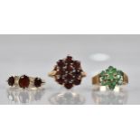 A Collection of Three 9ct Gold Jewelled Ladies Dress Rings to include Ten Stone Garnet Example