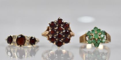 A Collection of Three 9ct Gold Jewelled Ladies Dress Rings to include Ten Stone Garnet Example