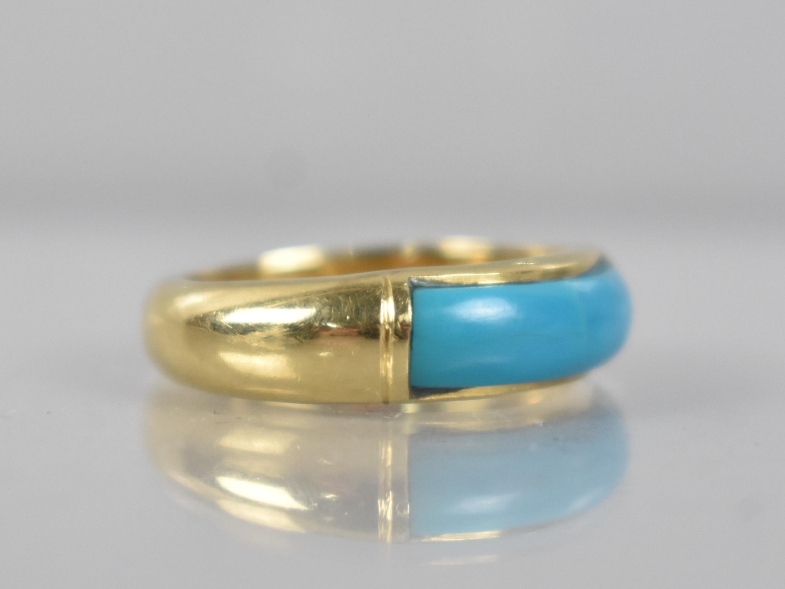 An Egyptian 18ct Gold and Turquoise Panel Ring, Central Domed Panel Measuring 18.5mm Wide to a - Image 2 of 3