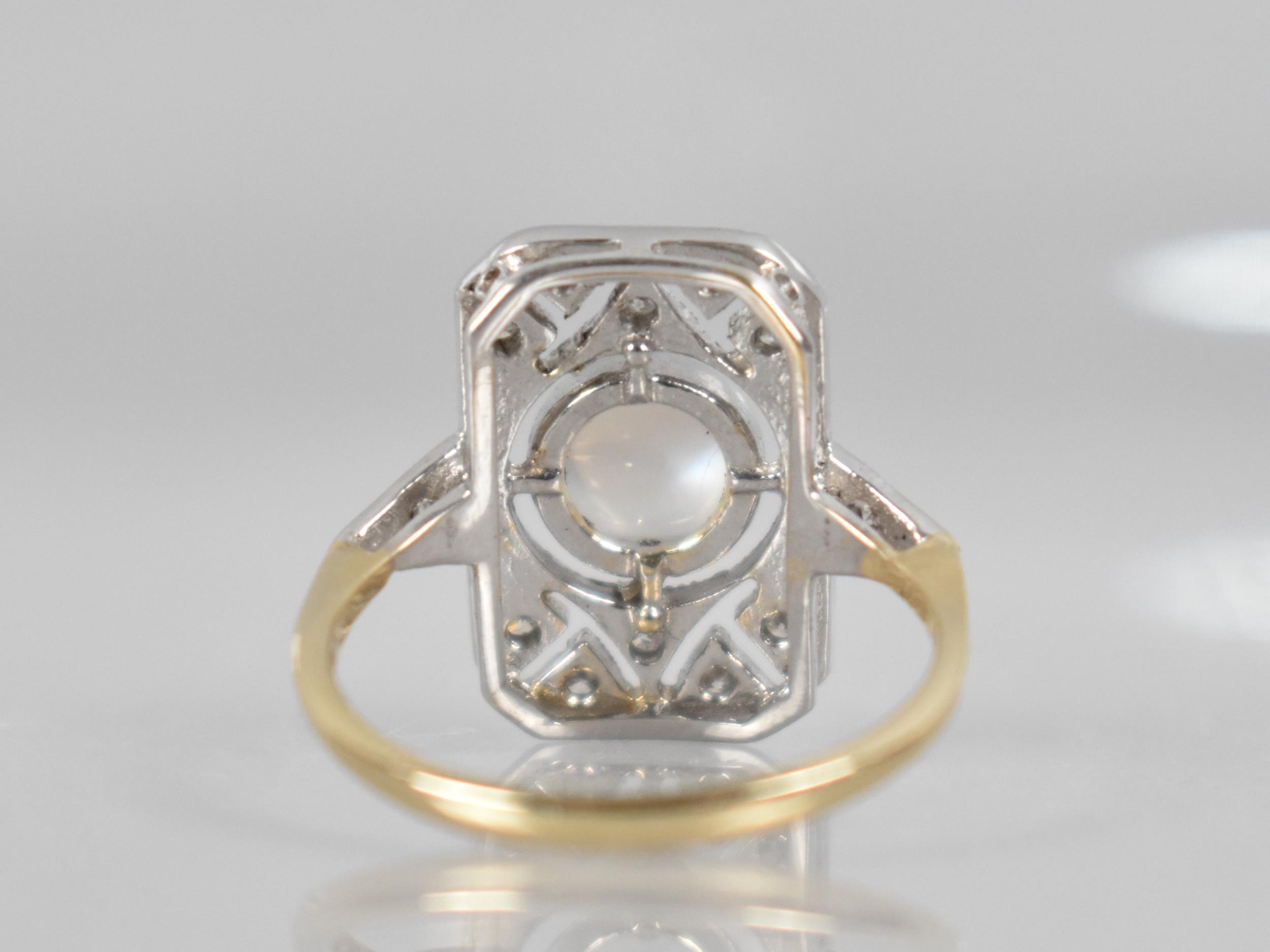 A Diamond and Moonstone Art Deco Style Dress Ring, Round Cabochon Cut Moonstone Measuring 5.9mm - Image 3 of 3