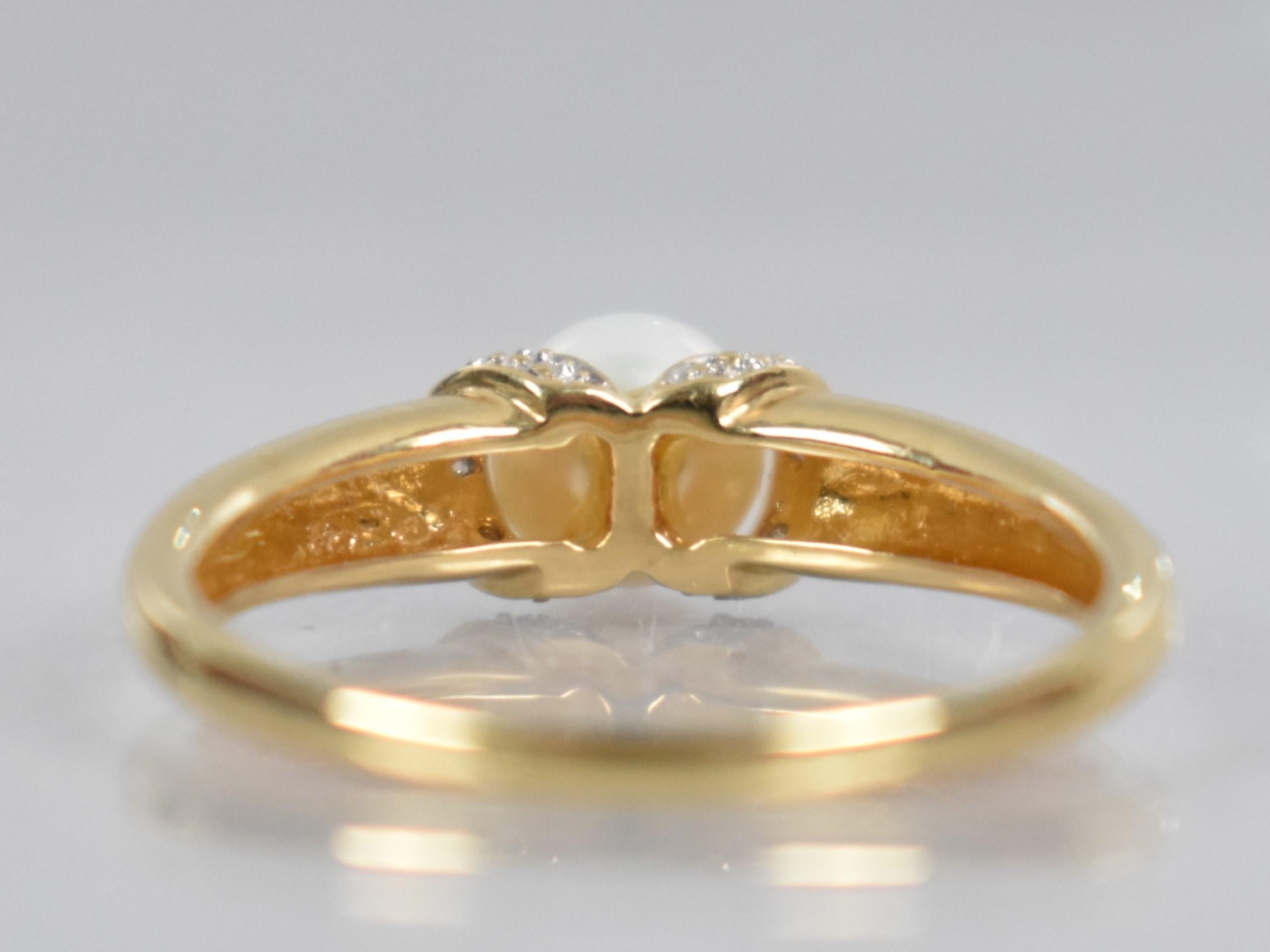 An 18ct Gold Pearl and Diamond Ring, Central Round Pearl Measuring 6.4mm Diameter, White Metal - Image 3 of 3