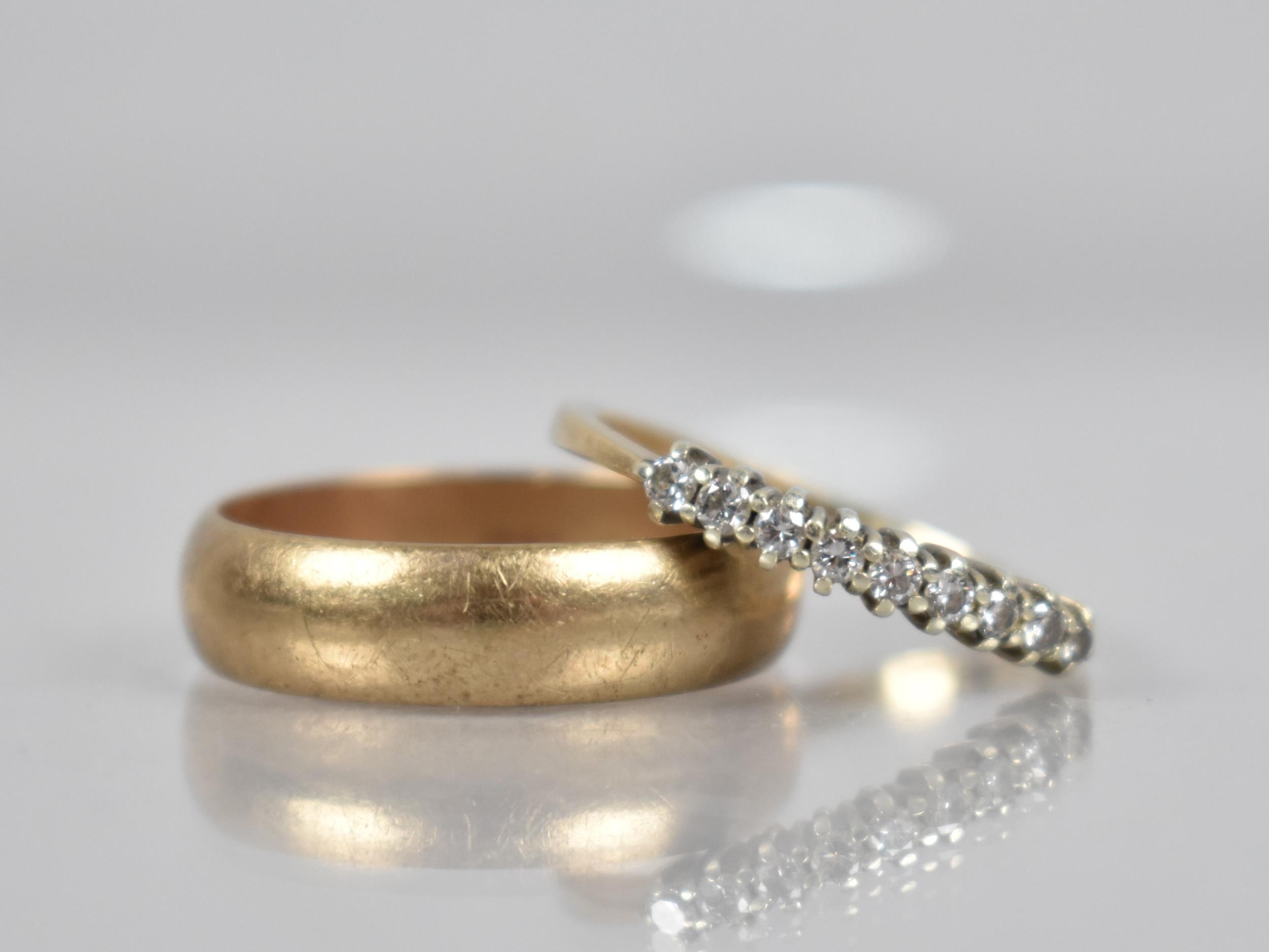 A 9ct Gold Half Eternity Ring, Mounted with Round Brilliant Cut Diamonds in White Metal to a Plain - Image 2 of 2