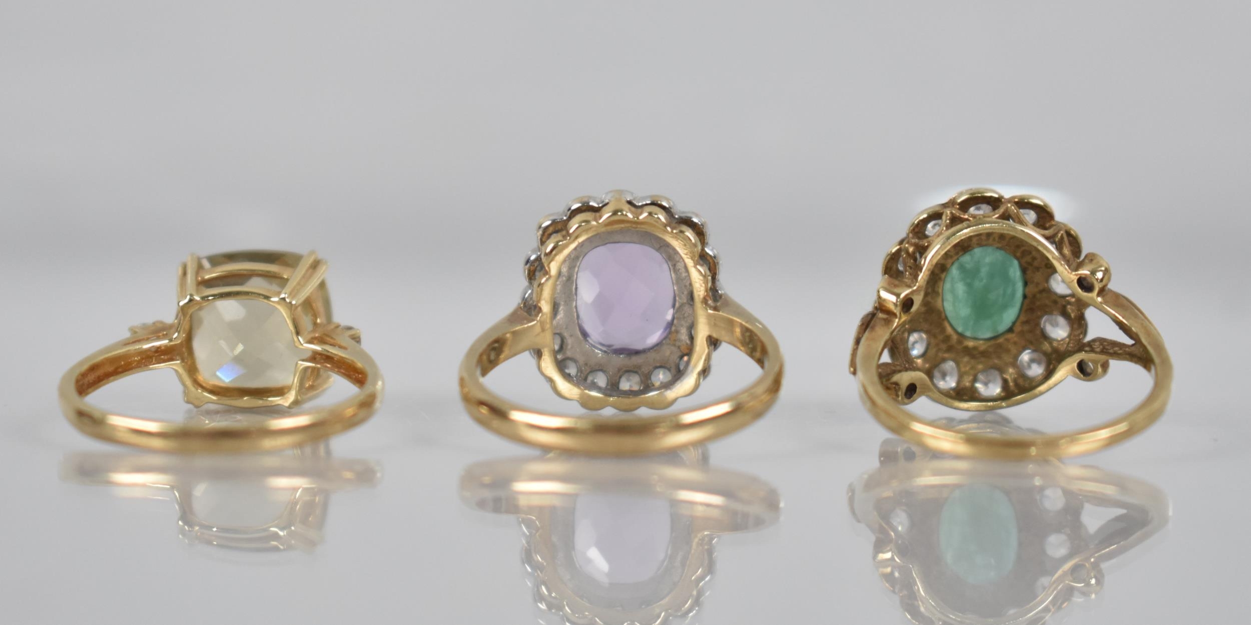 A Collection of Three 9ct Gold Mounted Jewelled Rings to include Citrine and White Sapphire, - Image 2 of 2