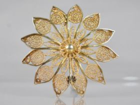 A Large Yellow Metal Eastern Filigree Brooch, Flower, 57.2mm Diameter, 11.9gms