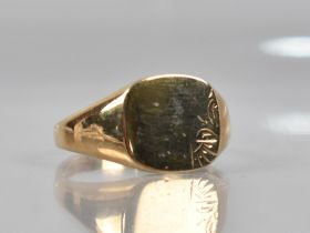 A 9ct Gold Signet Ring, Rectangular Panelled Head to Wide Tapered Shoulders and a Plain Polished