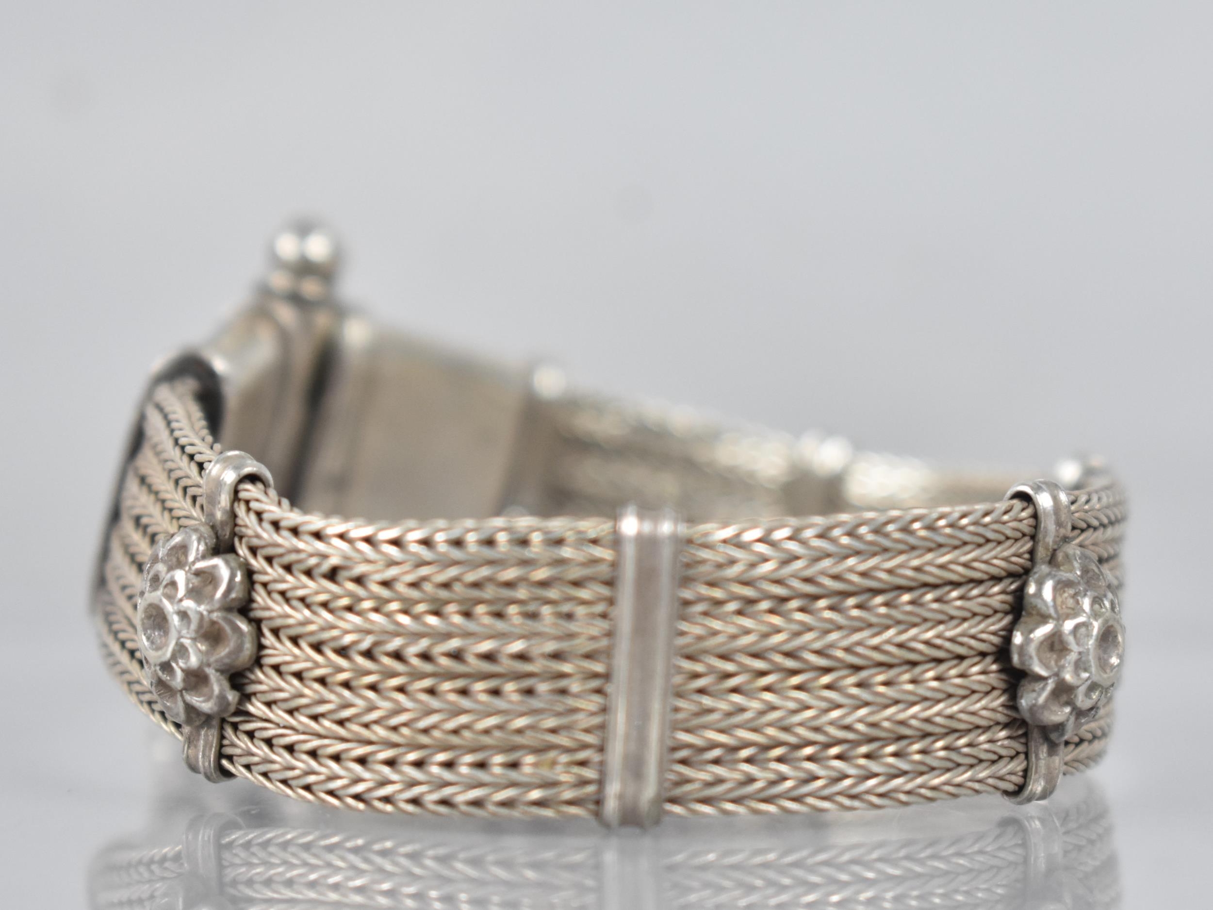 A Rajasthani Silver Bracelet, Four Double Foxtail Chains Adorned with Five Supporting Adjacent - Image 3 of 5