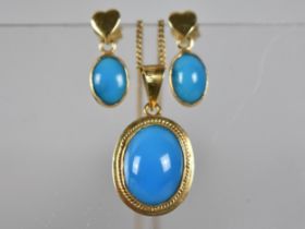 A Suite of Matched Turquoise Mounted Jewellery to include Oval Cabochon Pendant with Collet Mount