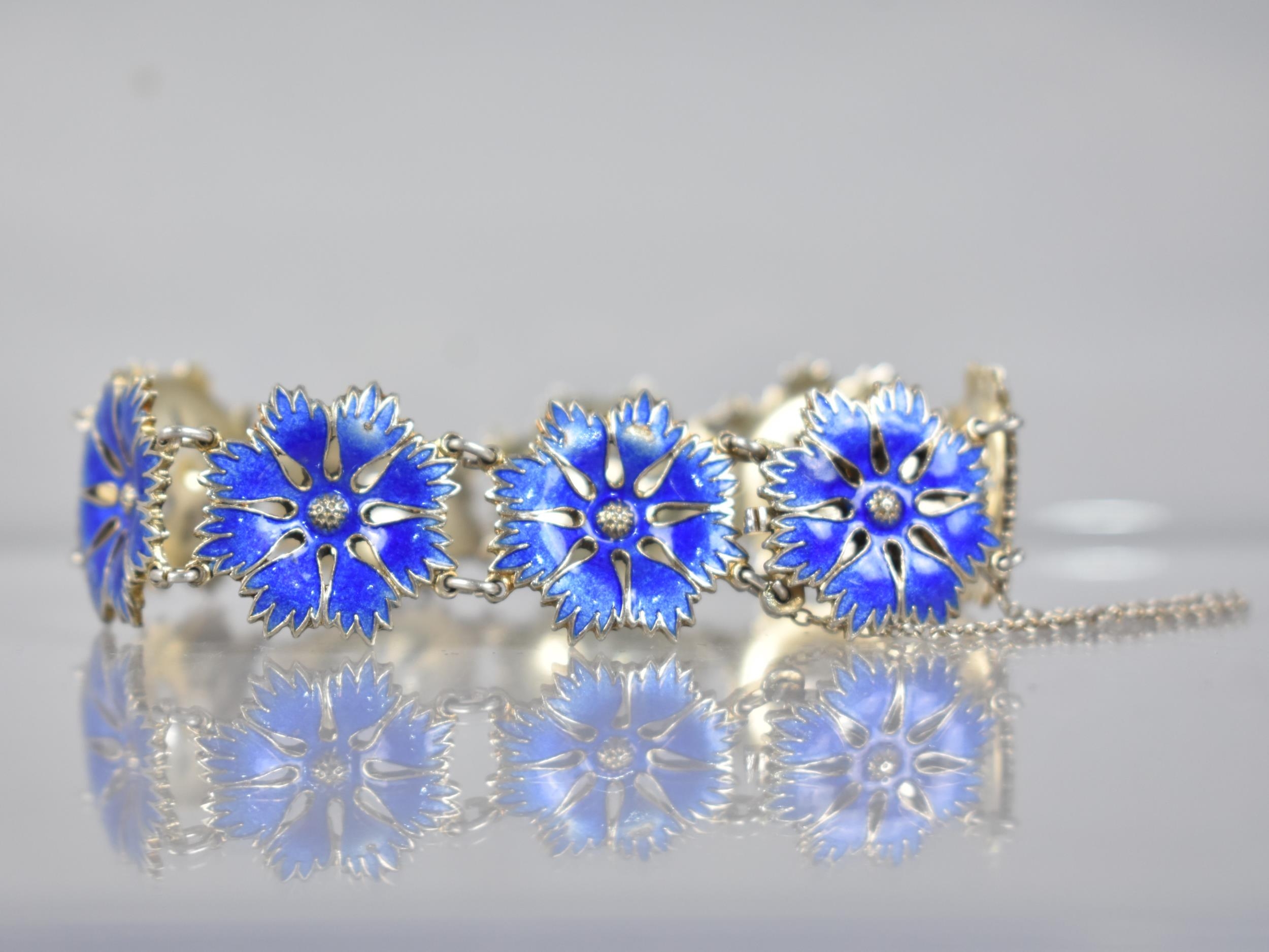 Bernard Hertz: A Danish Silver and Blue Enamelled Panelled Floral Bracelet, Nine Panels